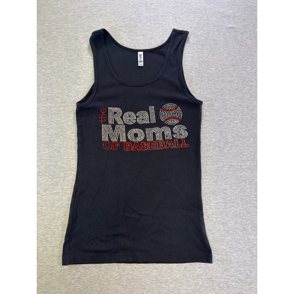 Bella Womens‎ Real Moms of Baseball Rhinestone Tank Top Black XL Sleeveless